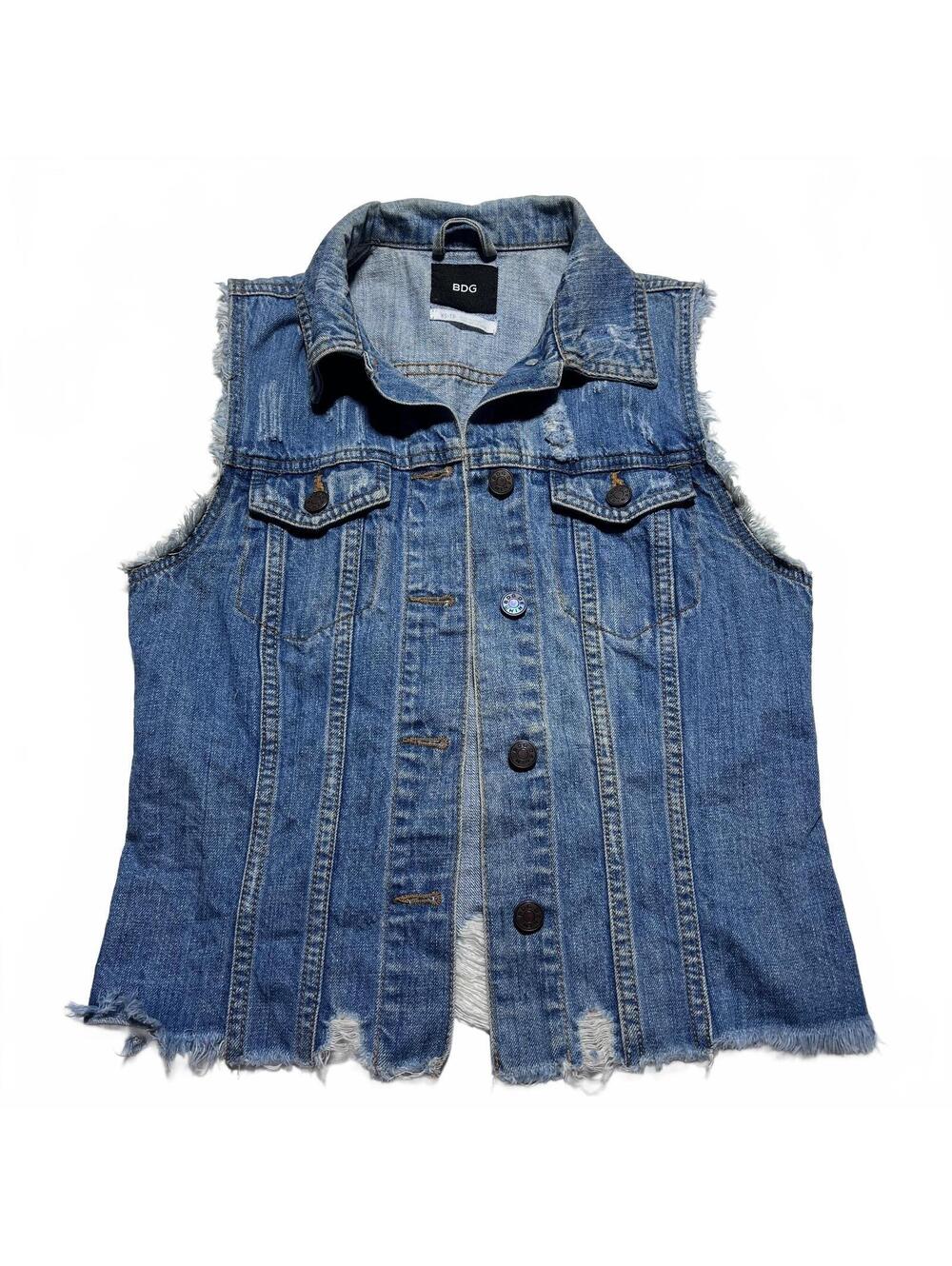 BDG Distressed Denim Jean Vest Women’s XS Layering Y2K Streetwear Boho